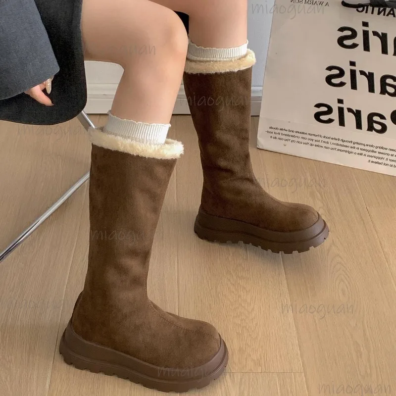 

Зимние женские зимние ботинки цвета хаки в стиле ретро на платформе с меховой подкладкой, уличные длинные ботинки на толстой подошве, модные теплые армейские ботинки на молнии сзади