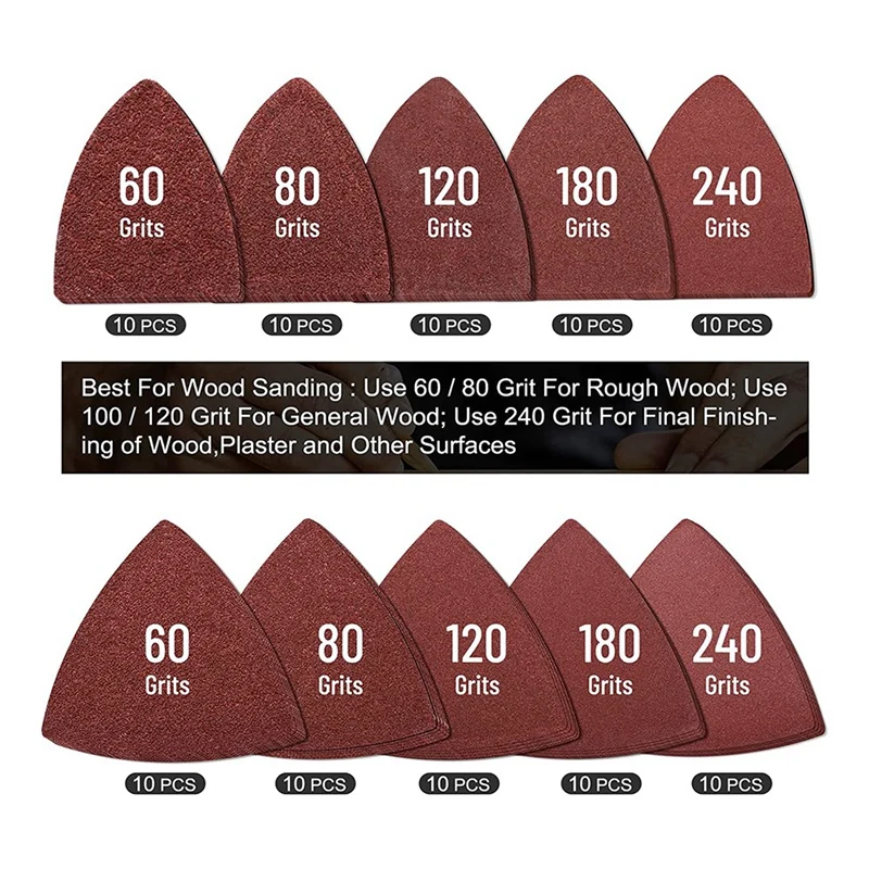 

104 шт. абразивных насадок для осциллирующего инструмента, 2 шт. треугольных шлифовальных насадок и 2 шт. пальчиковых шлифовальных насадок, 100 шт. наждачной бумаги