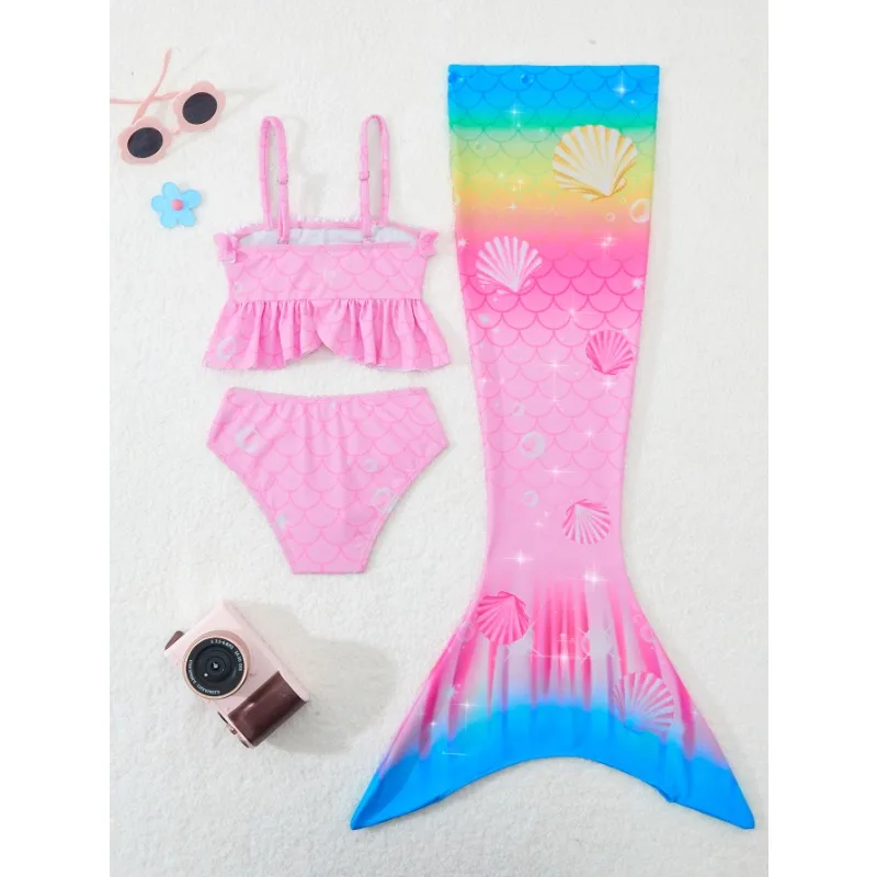 الفتيات 3 حزمة حورية البحر ذيل عالية الخصر بيكيني مجموعات الاطفال ملابس السباحة 4-7 سنوات ملابس سباحة للأطفال 2025 طفل طفلة ثوب السباحة #2