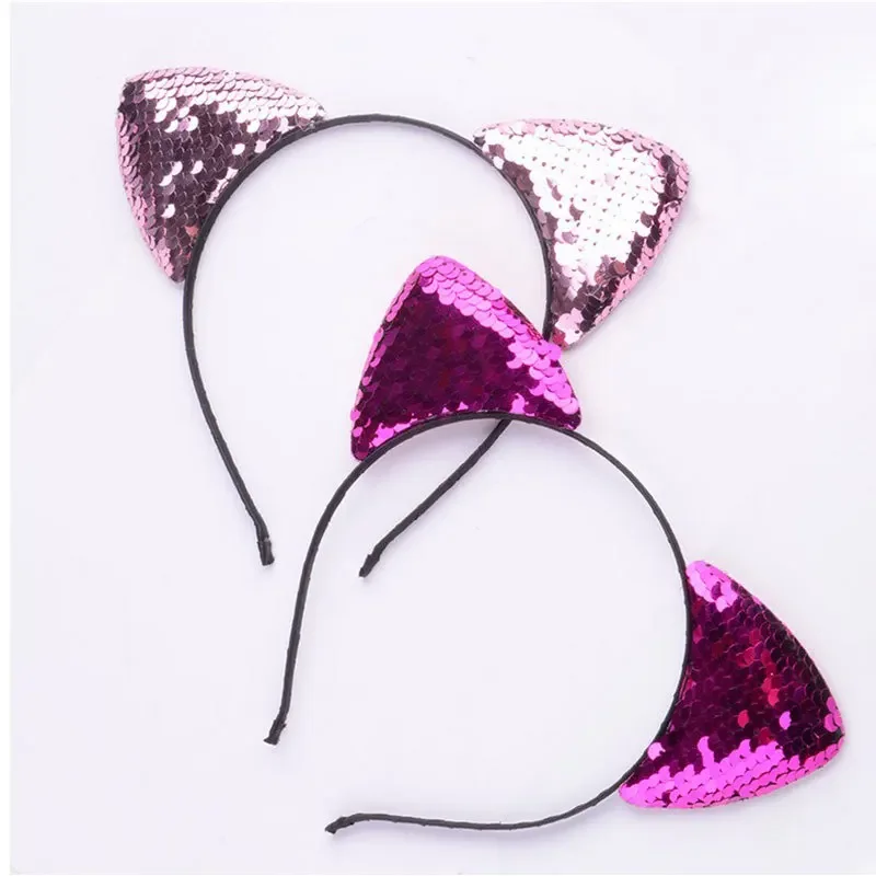 Glitter Cat Ears Headband Kitty Headband for Girls and Women Sparkly Hair Metal Hoop Shiny Hairbands Hair Accessories for Daily