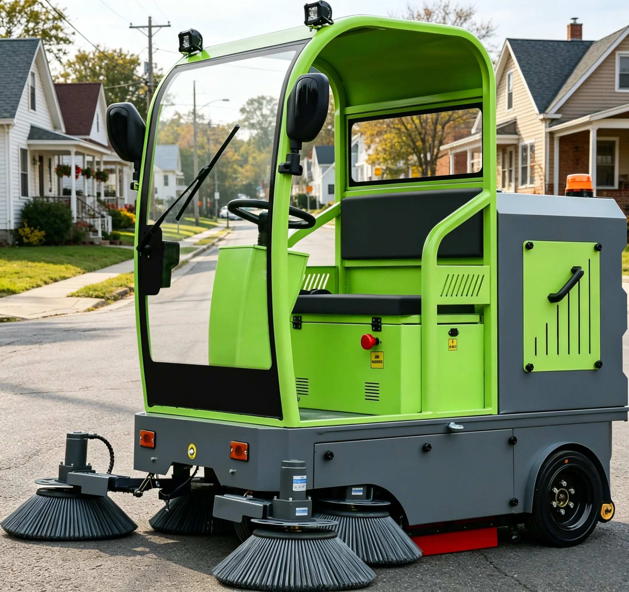 Customized Mini Electric Sweeping Cab Machine Heavy Duty Ride On Street Sweeping Machine For Street Cleaning