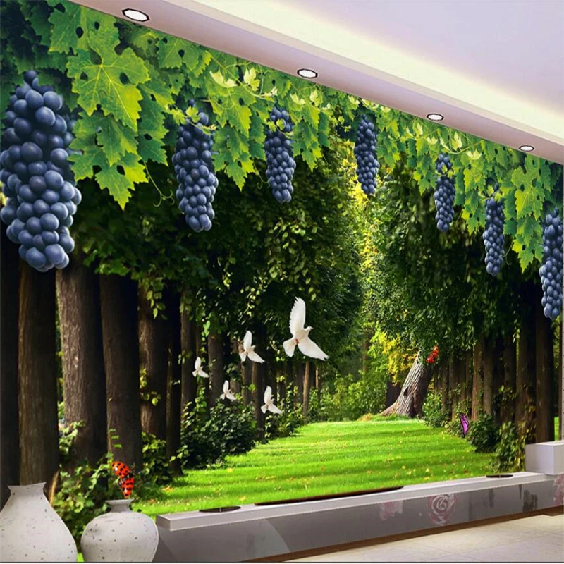 

papel de parede Custom wallpaper fresh grape trees green grass living room TV background wall paper home decor landscape mural