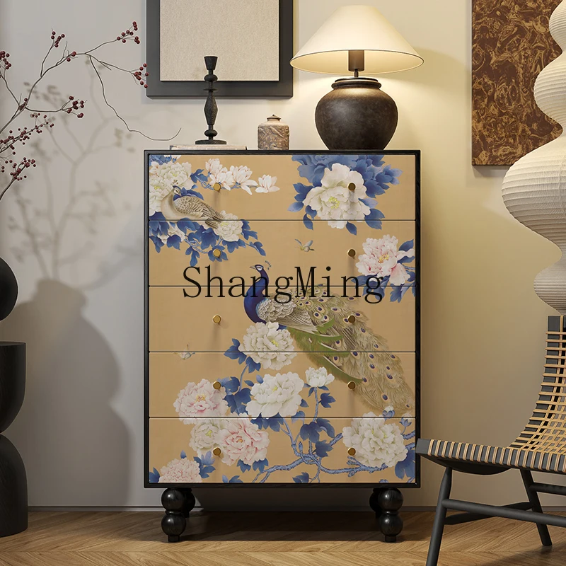 

ZYY medieval solid wood chest of drawers bedroom bedside drawer cabinet living room wall entrance decorative cabinet