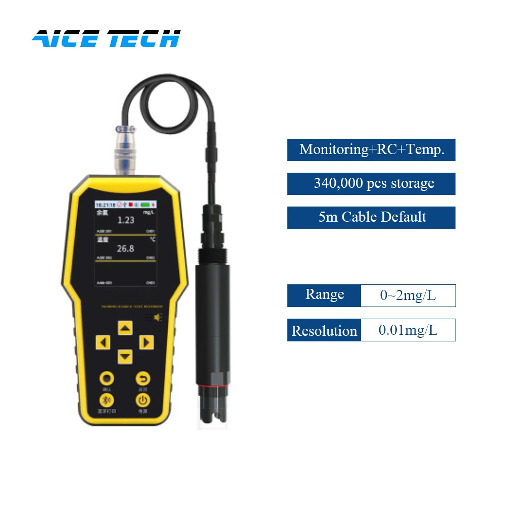 

Aice Tech 0-2mg/L range 0.01mg/L resolution portable handheld water PH temperature residual chlorine meter