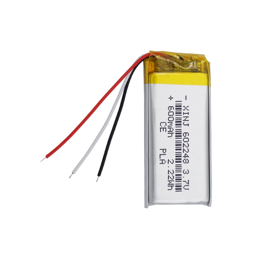 Bateria Recarregável Lipo de Substituição de Polímero, Termistor NTC, 3 Fios, 3.7V, 600mAh, 602248, JST, 3Pin, 1.0mm, 1.25mm, 1.5mm, 2.0mm, 2.54mm, PCes 2