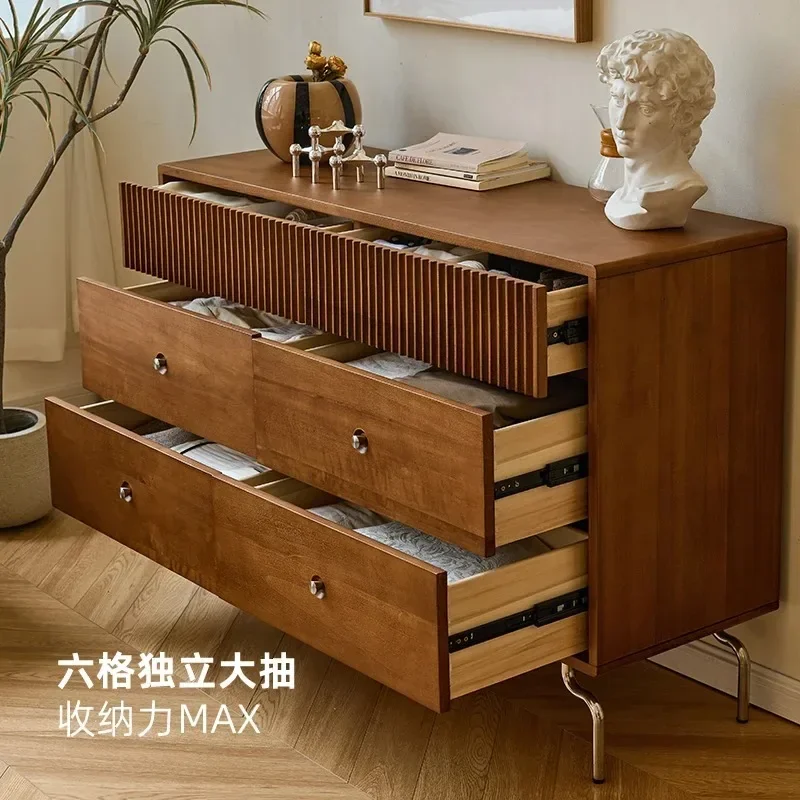 retro solid wood six-bucket chest, bedside bedroom eight-bucket storage cabinet, small apartment living room