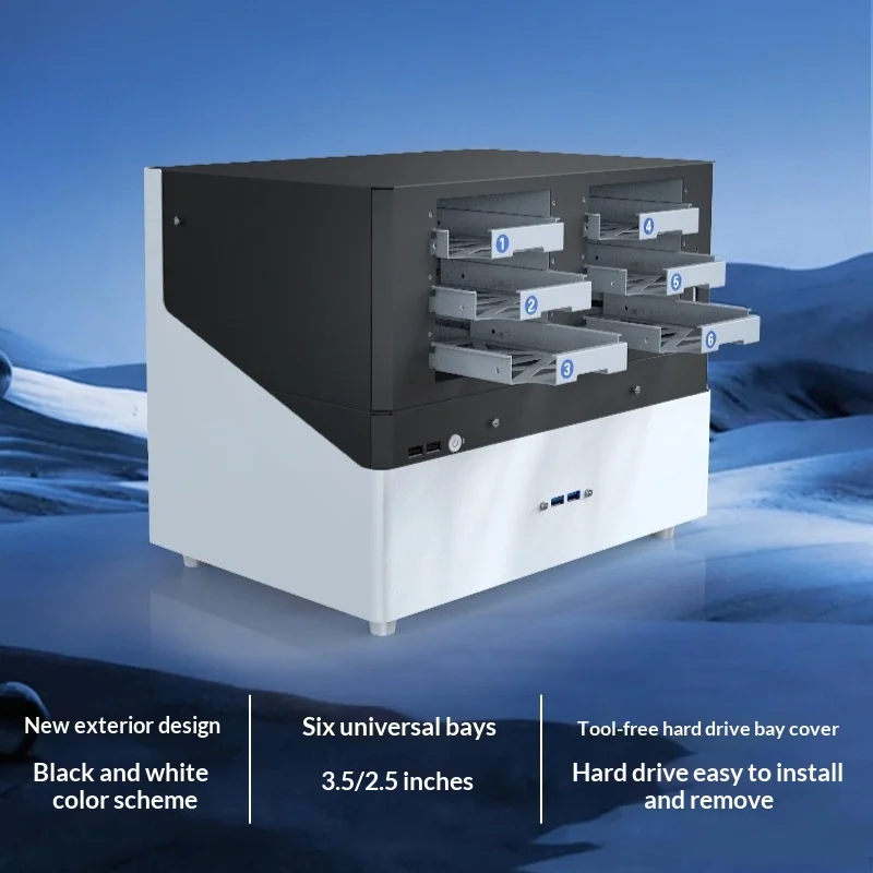 Versatile 6-Bay MATX NAS Case, Supports ITX/ATX PSU Full Height PCIe Hot-Swap, Compact Home Server Chassis for DIY