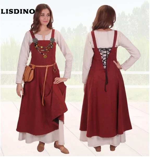 

Medieval Viking Apron Overdress With Laced Medieval Classic Vintage Retro Flare Sleeve Tunic Dress Ladies Plus Size