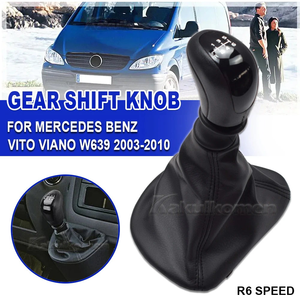 Schaltknauf Schalthebelkopf mit Leder-Manschette für Mercedes Benz Vito Viano W639 2003-2010 Schwarz 6-Gang Schaltgetriebe – Detail 3