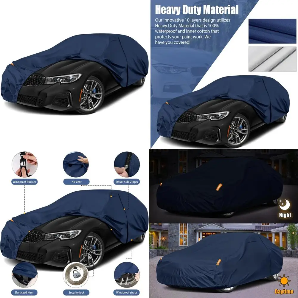 

Всепогодный сверхпрочный автомобильный чехол из полиэстера с хлопковым подкладкой для моделей 3 серии 2006–2026, водонепроницаемая защита автомобиля премиум-класса