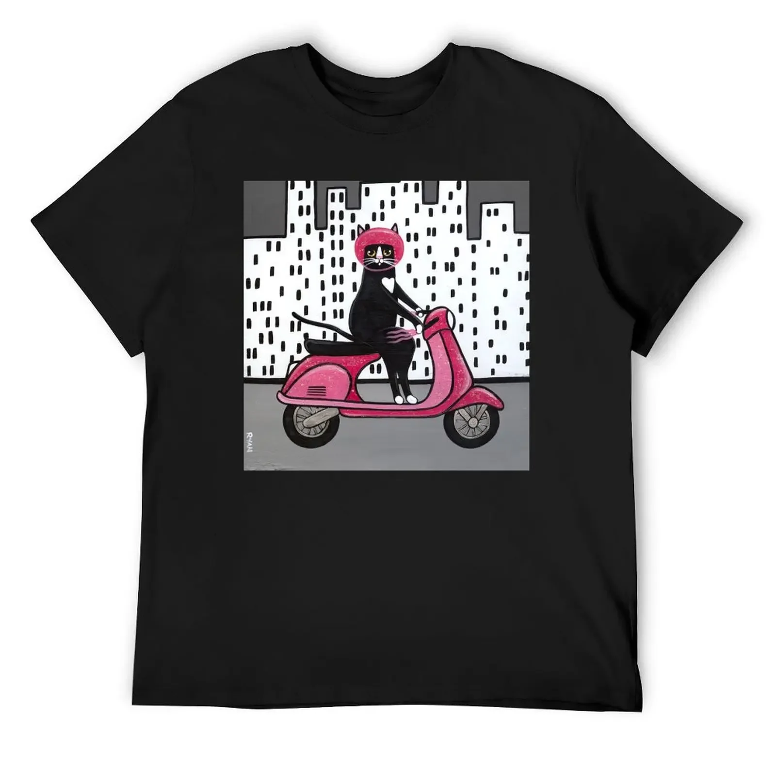 Tuxedo Cat on a Moped T-Shirt summer tops boys whites t shirts for men graphic