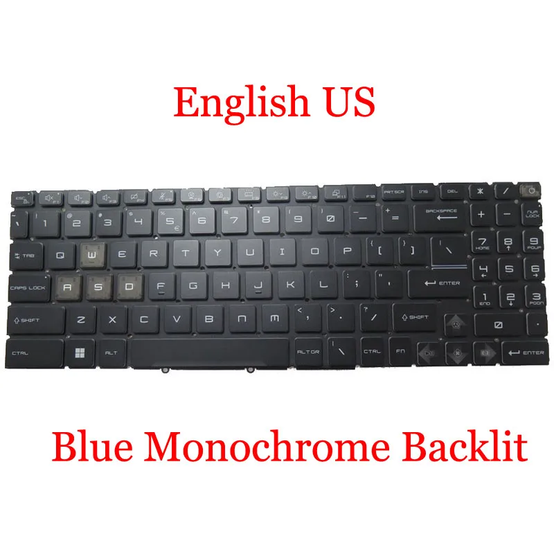 

Laptop Blue Monochrome Backlit US UK TR SP KR JP FR BE AR Keyboard For MSI Sword 15 A13UCX A13UDX Black New