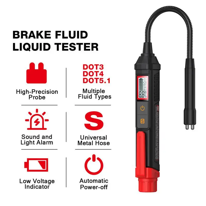 Brake Fluid Tester Auto Car Brake Oil Testing Pen Vehicle Brake Fluid Tester Data Hold Oil Quality Tester for DOT3/DOT4/DOT5.1