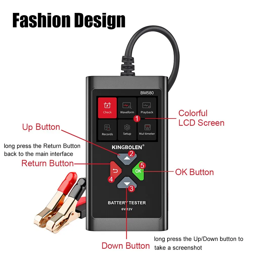 12V 6V Car Battery Tester BM580 Charging Cranking Test CCA Circut Analyzer Auto Accessories For Wet/GEL/Lead-acid Battery