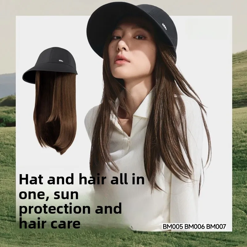 

Banana Le BM005 Bla Long Straight Highlighted One-Piece Women's Hat Sunscreen Cap Casual Sle round Top Fierman Hat