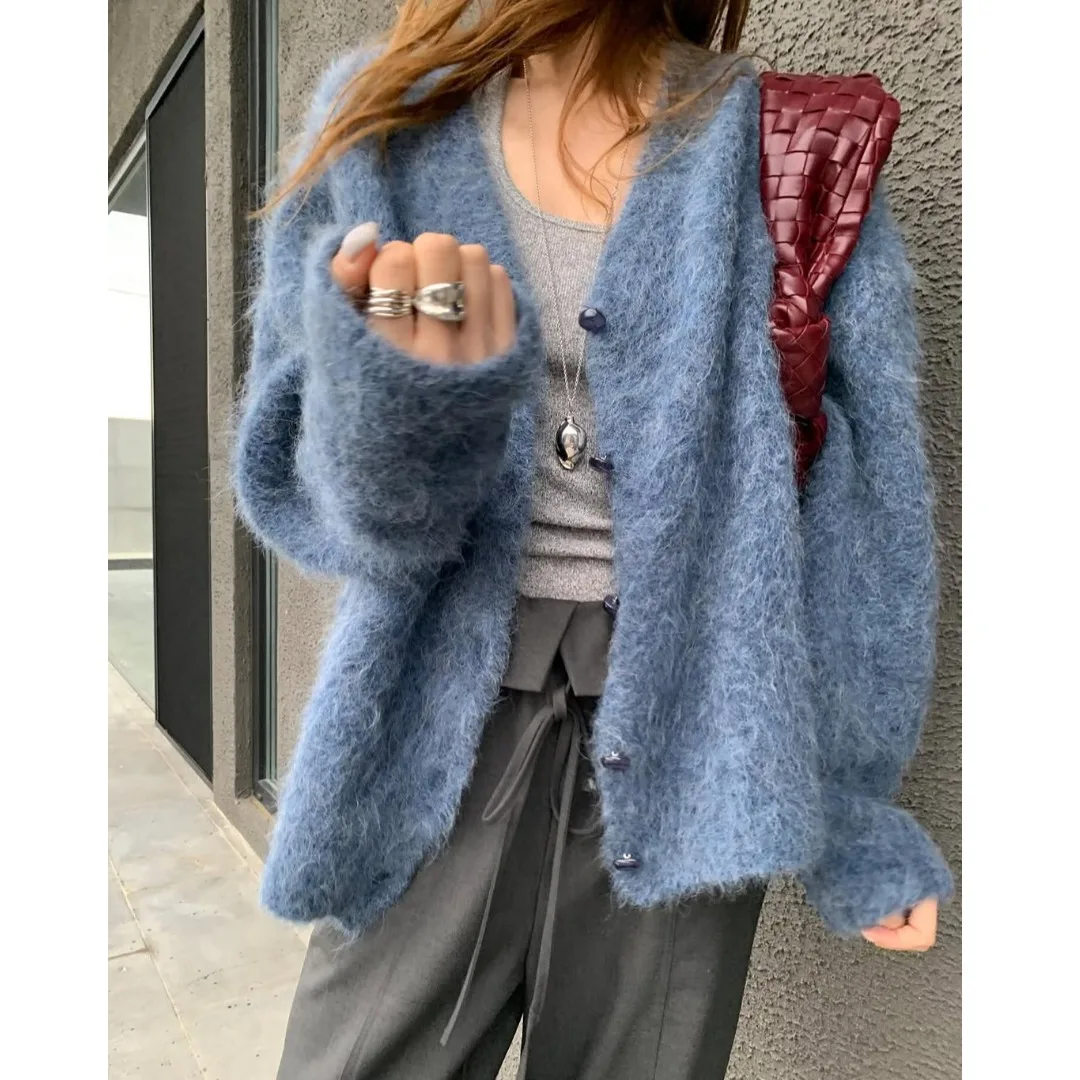 

Loose Women's Sweater Korean Sle Chic Autumn Winter Versatile Retro Sweet Youthful Soft Lazy Sle Personali Open Cardiga...