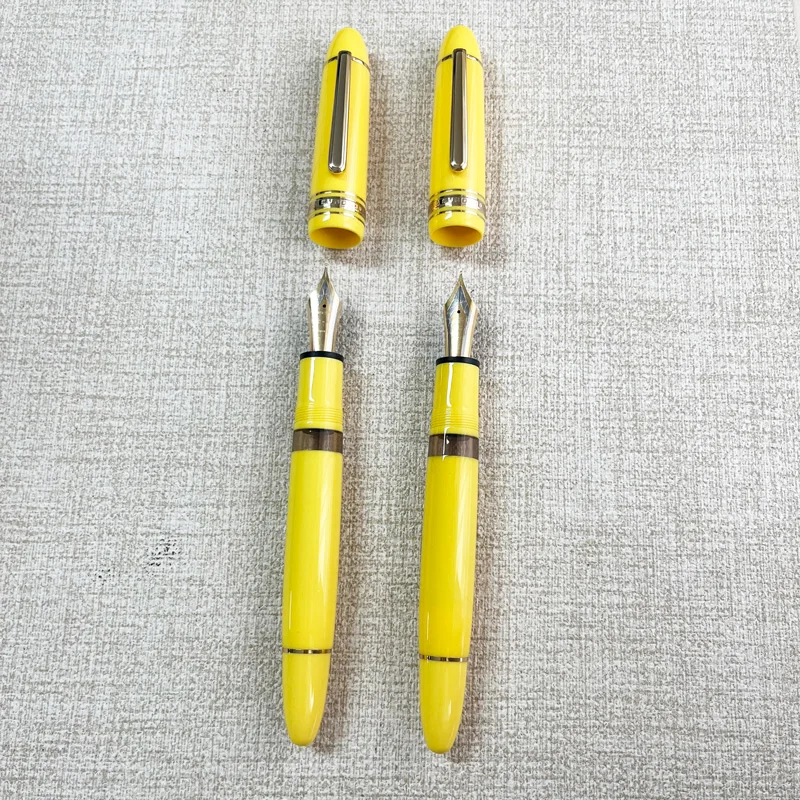 Bolígrafo estilográfico Wing Sung 630 amarillo F, punta de 0,5mm, pistón, resina, Clip dorado, papelería, regalos de negocios, escritura