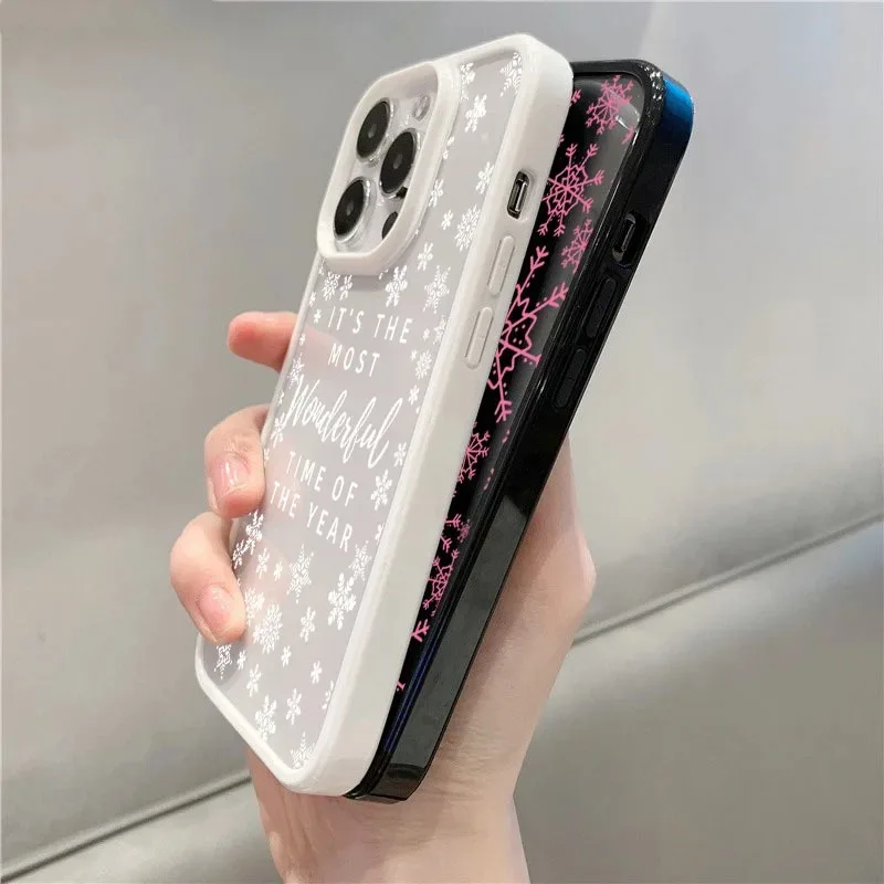 Snowflake English Pattern Clear Phone Case For iPhone 13 12 11 12 14 15 16 Pro Max X XS XR 7 8 Plus SE 2020 Anti-Fall Cover