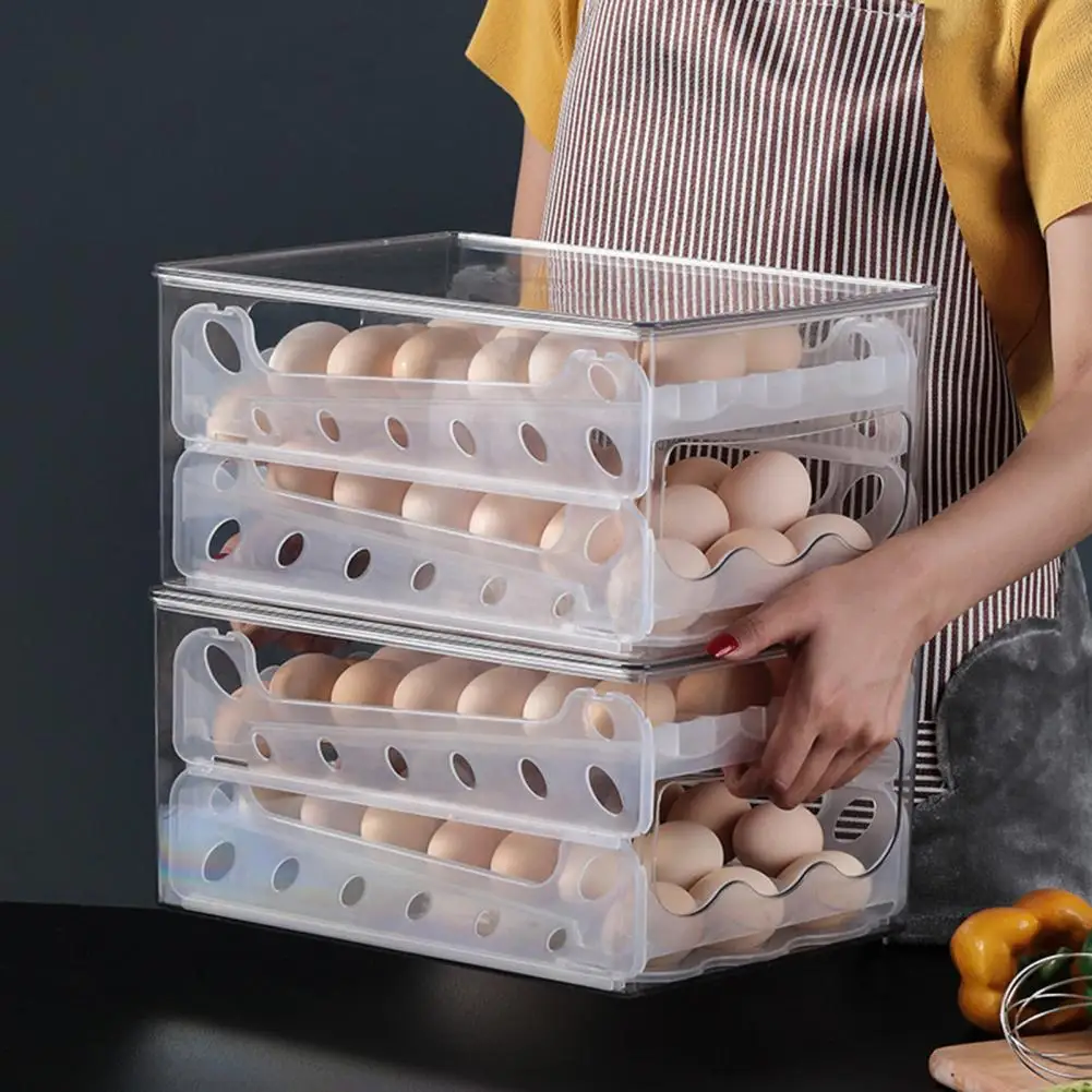 

Egg Holder Double Layer Automatic Rolling Transparent Slide Type Egg Storage Box Kitchen Storage & Organization