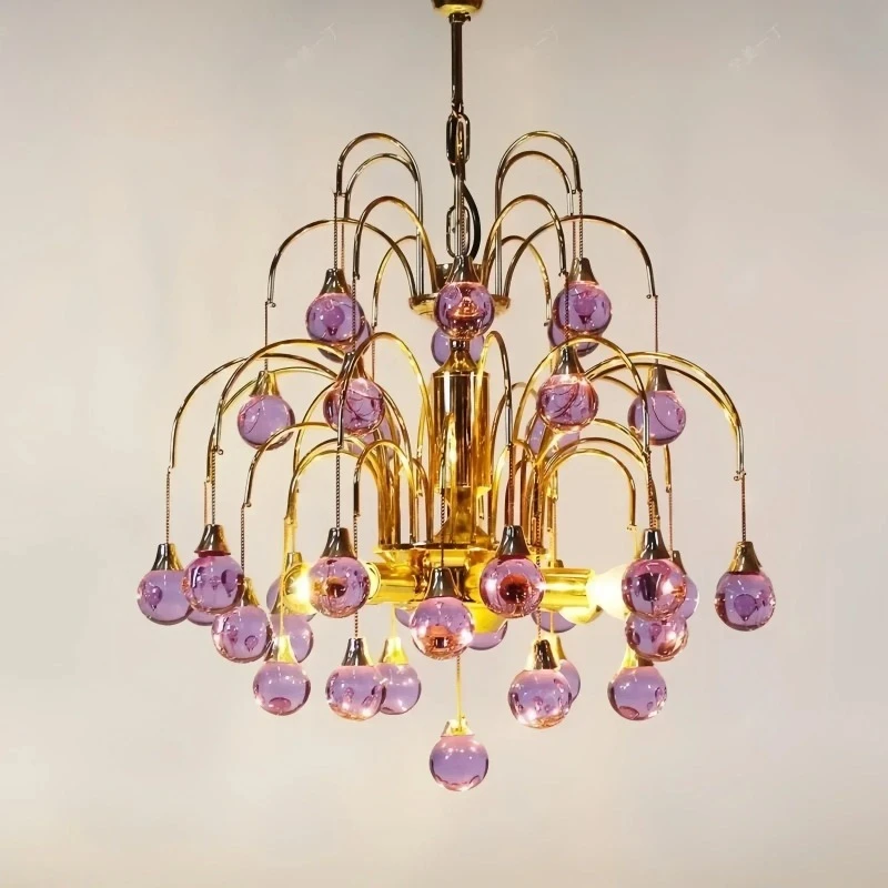 Italian Retro Purple Droplet Murano Style Living Room Bedroom Dining Room And American-style Chandelier