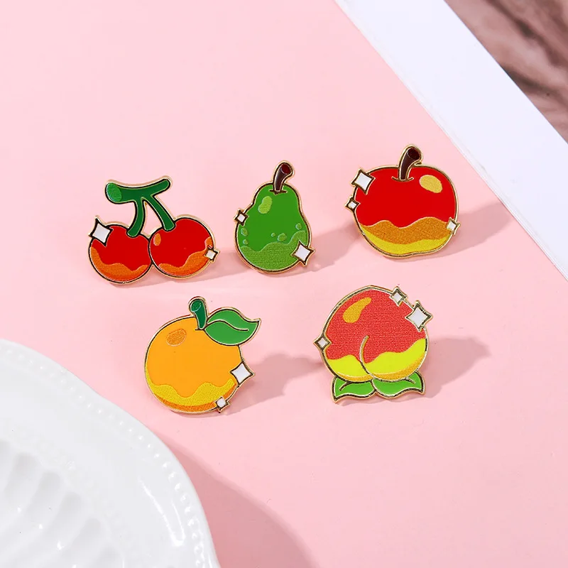 Cute Fruit Brooches Alloy Enamel Apple Peach Cherry Badge DIY Clothes Bags Shoes Hat Scarf T-shirt