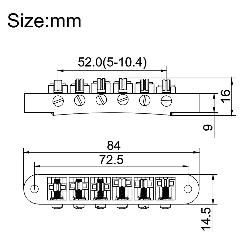 Guitar Tune-O-Matic Roller Saddle Bridge Replacement Part Compatible with LP SG Style 6-String Electric Guitar Black