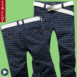 Winter England Plaid Work Stretch Pants Men Cotton Business Fashion Slim Grey Blue Casual Pant Male Jeans Brand Trouser Man