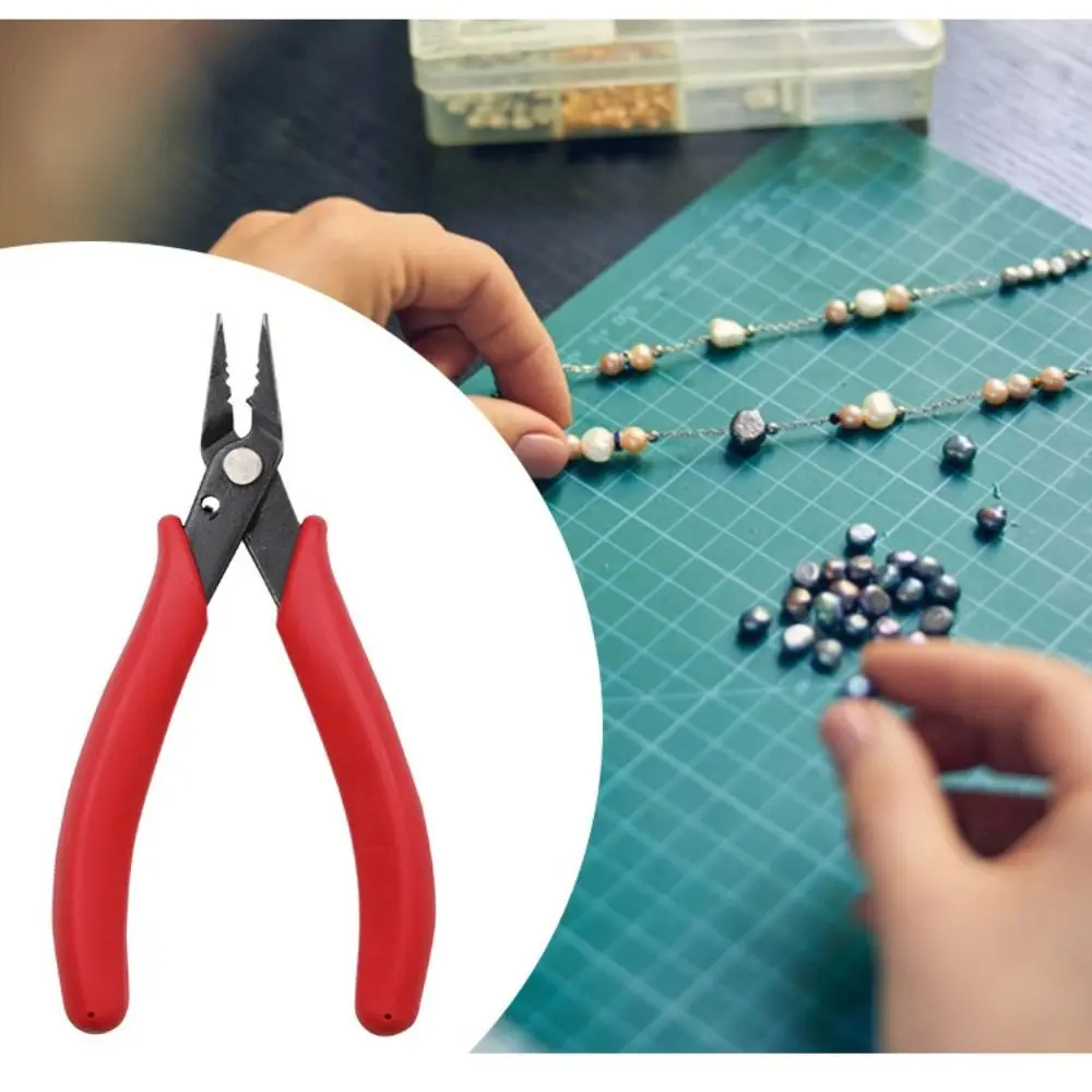 High Carbon Steel Jewellery Bead Setting Pliers Red Rubber Jewelry Crimping Pliers DIY Handmade Tool American-style Nosed Pliers