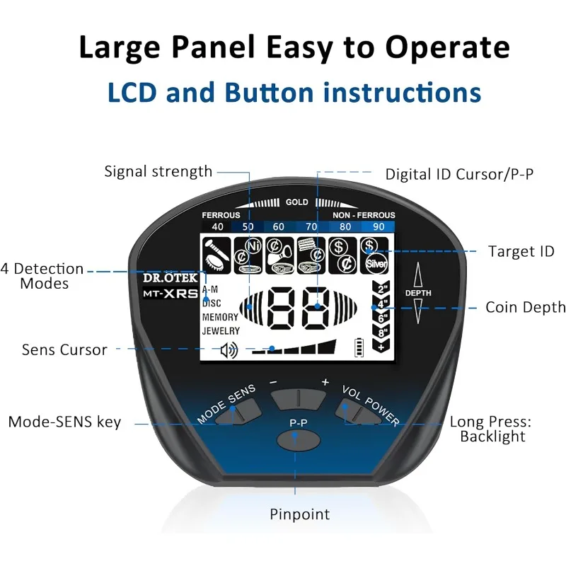 Metal Detector for Adults Professional, Pinpoint Metal Detector Waterproof, Bigger LCD Display,New Advanced DSP Chip, Blue