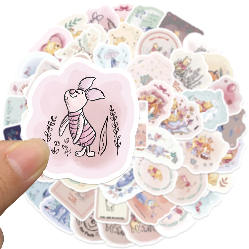 50pcs Disney Sweet Winnie the Pooh Bear Pink Cartoon Stickers DIY for Children Cute Luggage Notebook Scrapbooking Car Sticker