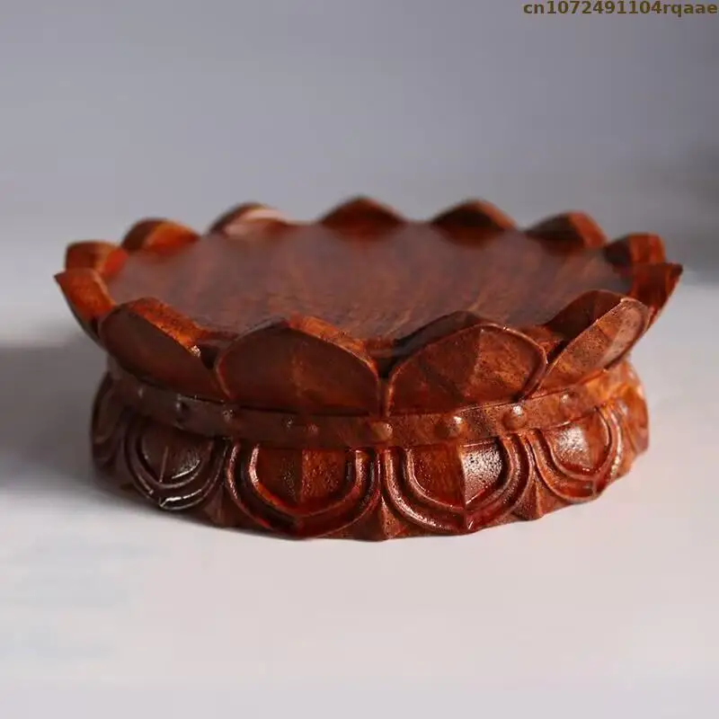 Natural Wooden Lotus Flower Base, Mini Buddha Figurine Pedestal Crystal Ball Display Stand, Tabletop Decorative Flower Holder