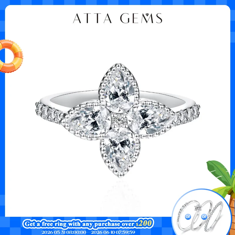 

ATTAGEMS Luxury Clover Moissanite Engagement Rings for Women S925 Silver Bride Wedding Fine Jewelry Solid 18k/14k/10k Gold Gifts
