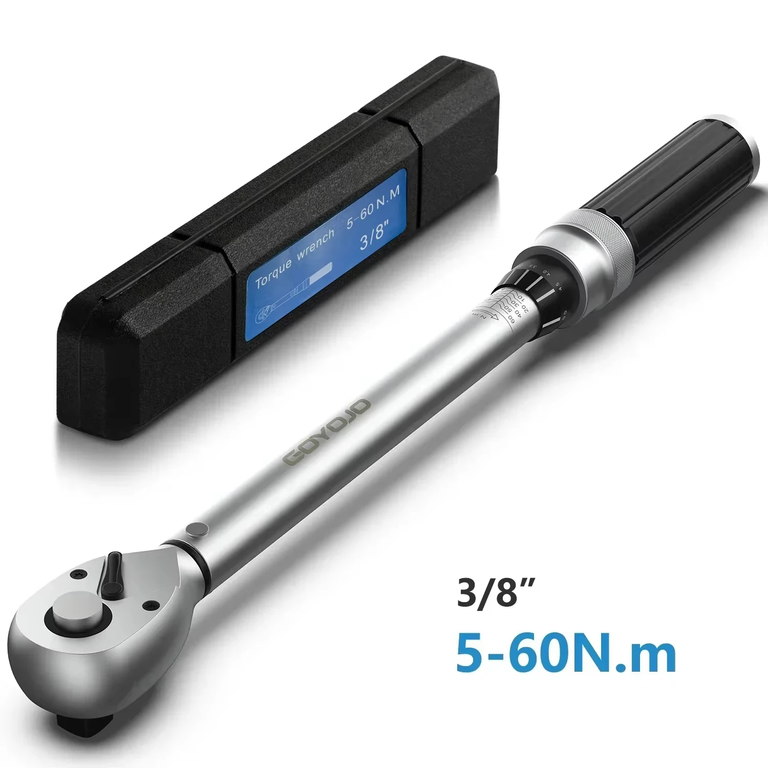 GOYOJO 3/8-Inch Drive Click Torque Wrench 3.69-44.27 Ft-Lb/5-60 Nm, Dual-Direction Adjustable 72 Tooth Click Torque Wrench for Bike, Motorcycle and Car Repair