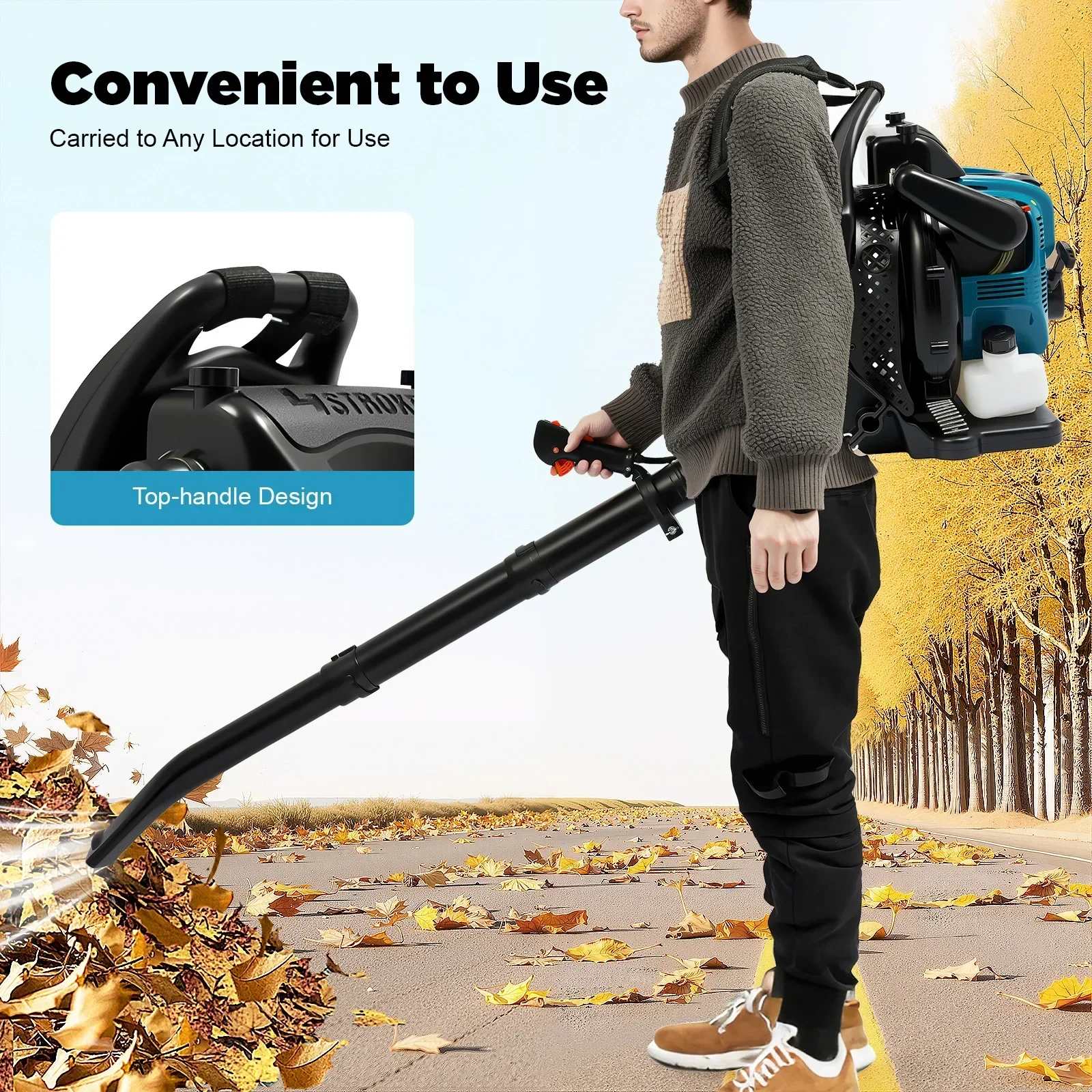 

Petrol Backpack Leaf Blower 75.6cc 4-Stroke Engine A Powerful Sweeper Machine And Cordless Garden Tool For Snow Cleaning