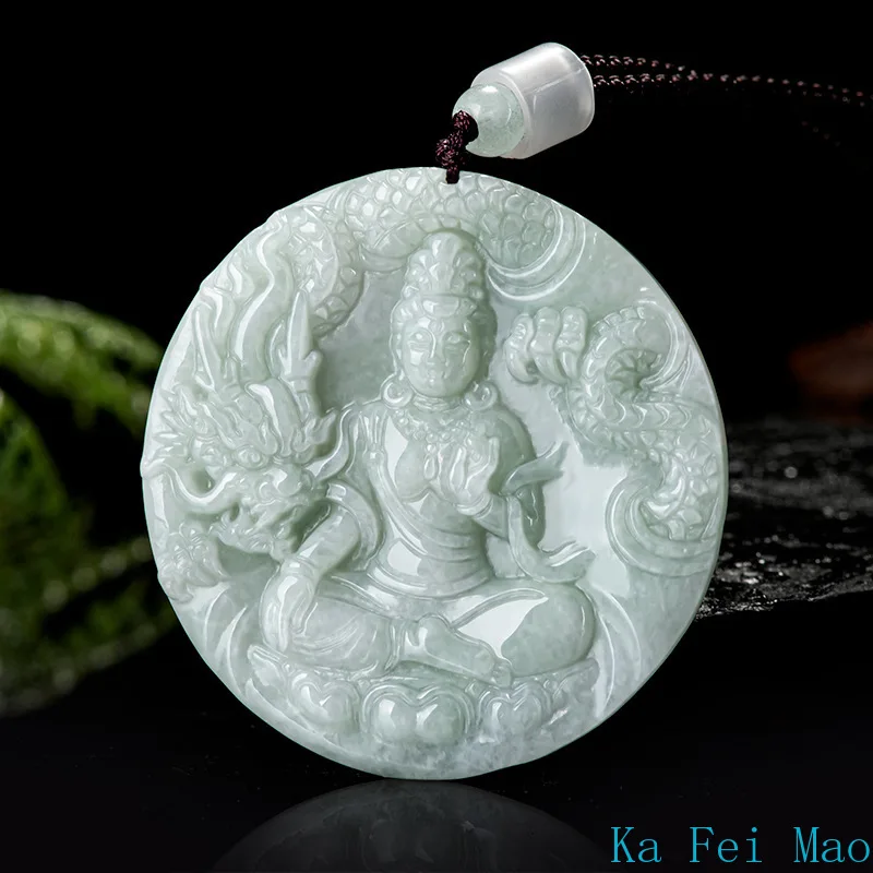 Natural Myanmar A-grade Jade God Guanyin Dragon Brand Ice Jadeite Pendant For Men's Necklaces Women's Jewelry Drop Shipping