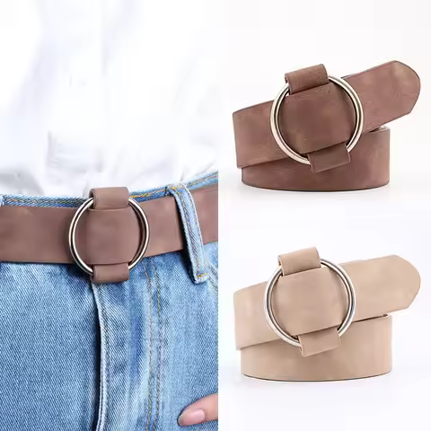3x105cm Fashion Women Waistband for Jeans Pants Dresses Ladies Casual PU Leather Belt with O-Ring Silver Buckle