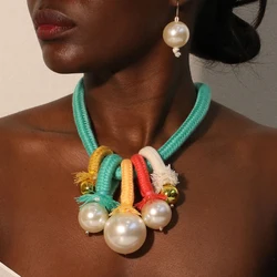 Fashion Statement Beads&Colorful Ropes Necklace for Women Trendy Wedding Party Jewelry