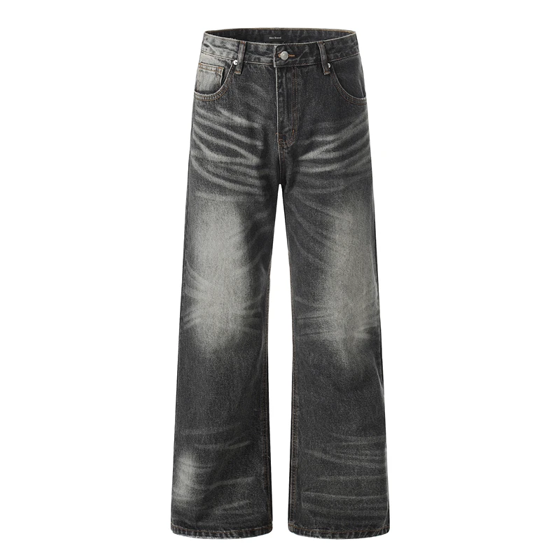 

Американские ретро-джинсы унисекс с дизайнерским эффектом потертости, прямые, слегка расклешенные, длинные брюки из денима, повседневные, комфортные