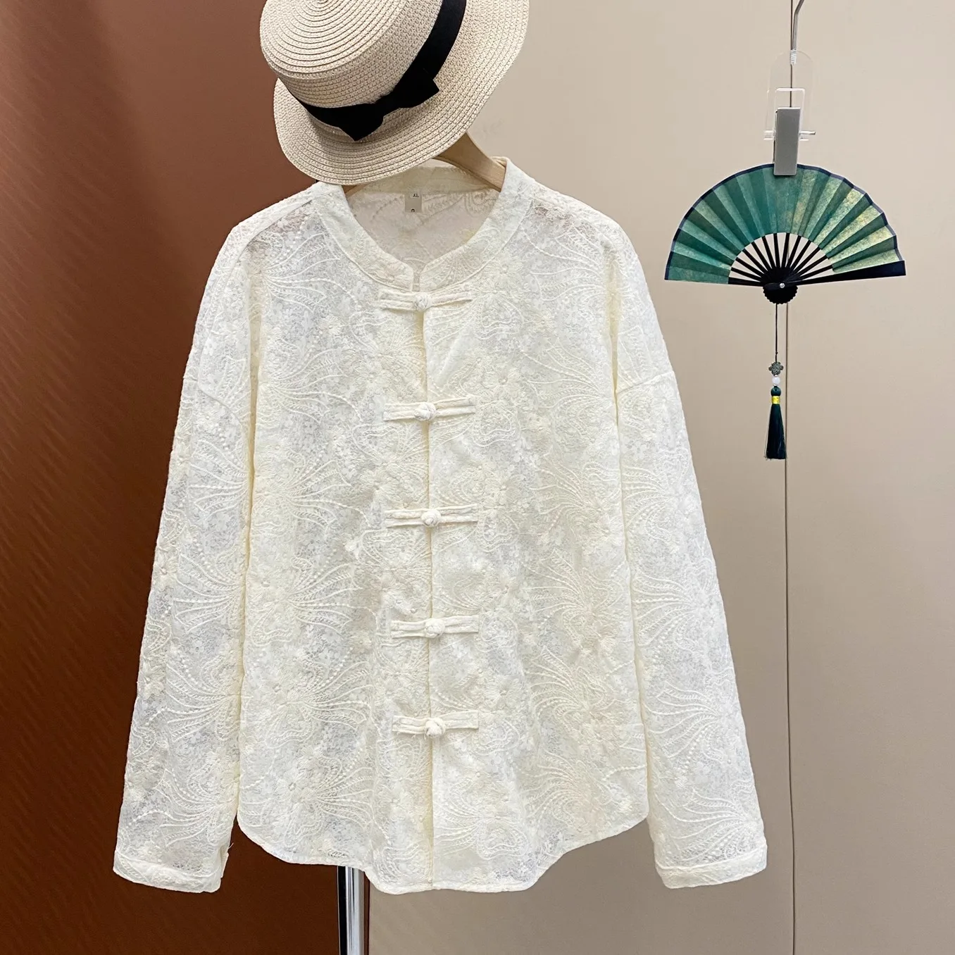 

Ele Lace Embroidered irt Women's Spring Autumn Lightweight Luxury Chinese Sle Button up Cotton Blend Long Sve Top