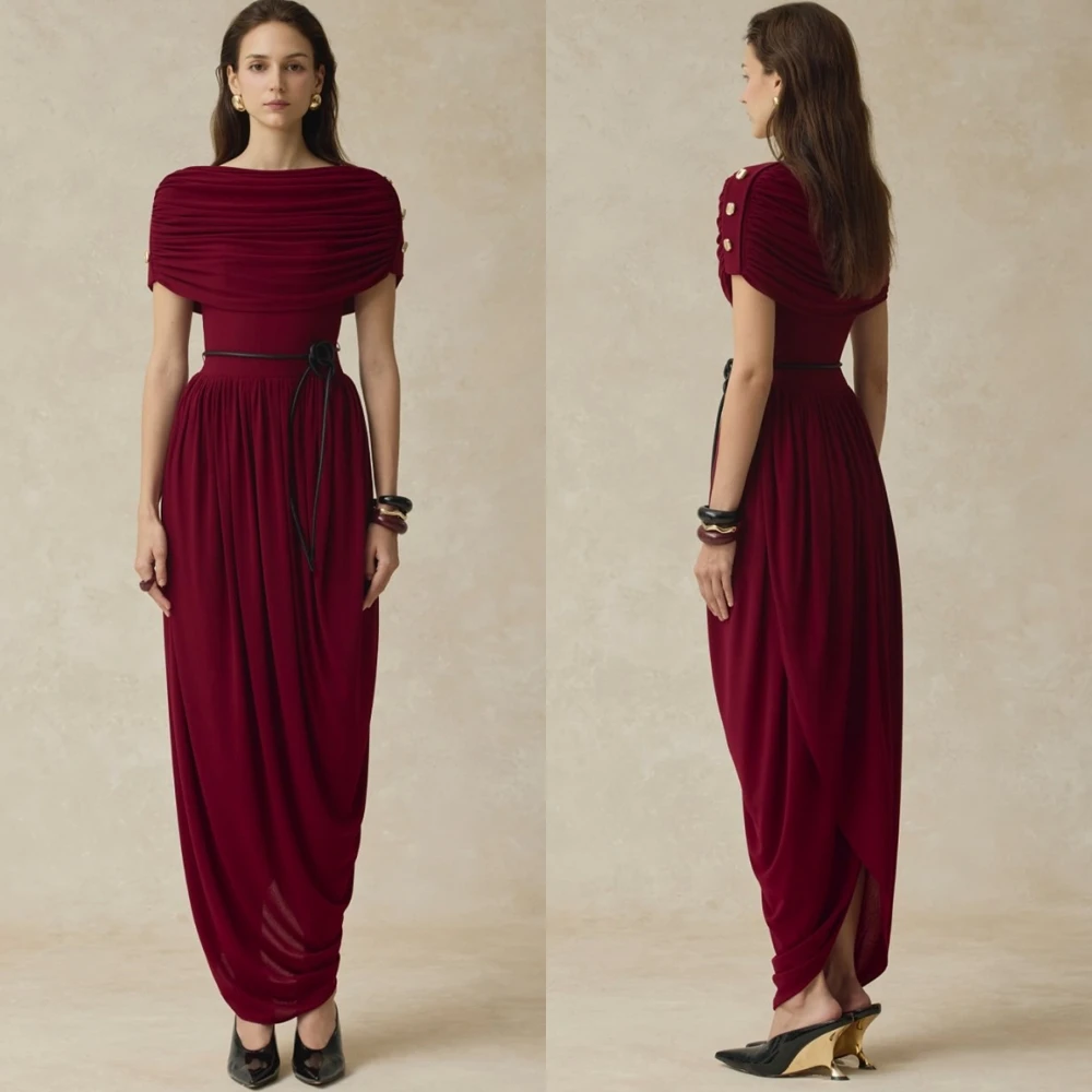 تخصيص رشيقة جيرسي مساء اللباس حساسة قارب الرقبة المشاهير العباءات مزاجه قصيرة الأكمام فساتين المناسبات الخاصة