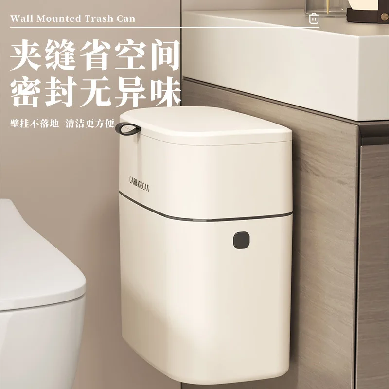 Nail Free Installation Kitchen Wall Mounted Garbage Bin Household Sealed And Odor Proof Suspended Sliding Cover Trash Can