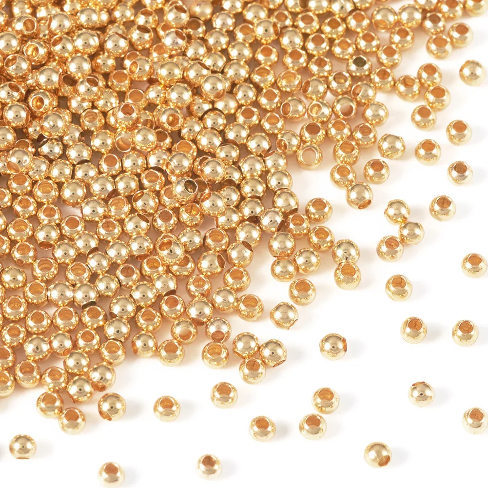 PandaHall Gold Plated Round Brass Beads 2mm 3mm 4mm 6mm  Metal Loose Beads for Bracelet Necklace DIY Jewelry Making Findings