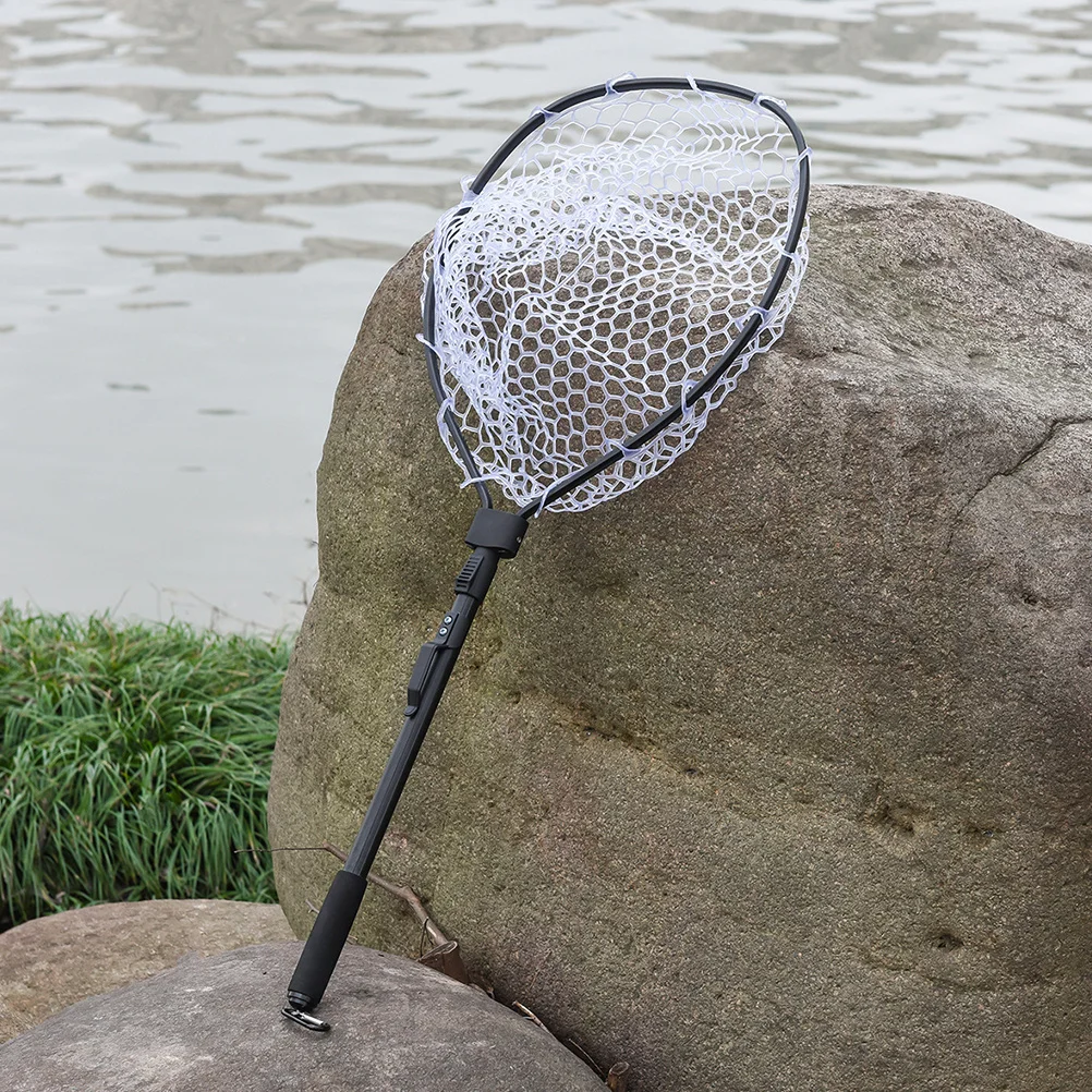 

Foldable Fishing Net Durable Rubber Mesh Aluminum Alloy Landing Net Lightweight Non Slip Handle Fish Friendly for River Lake