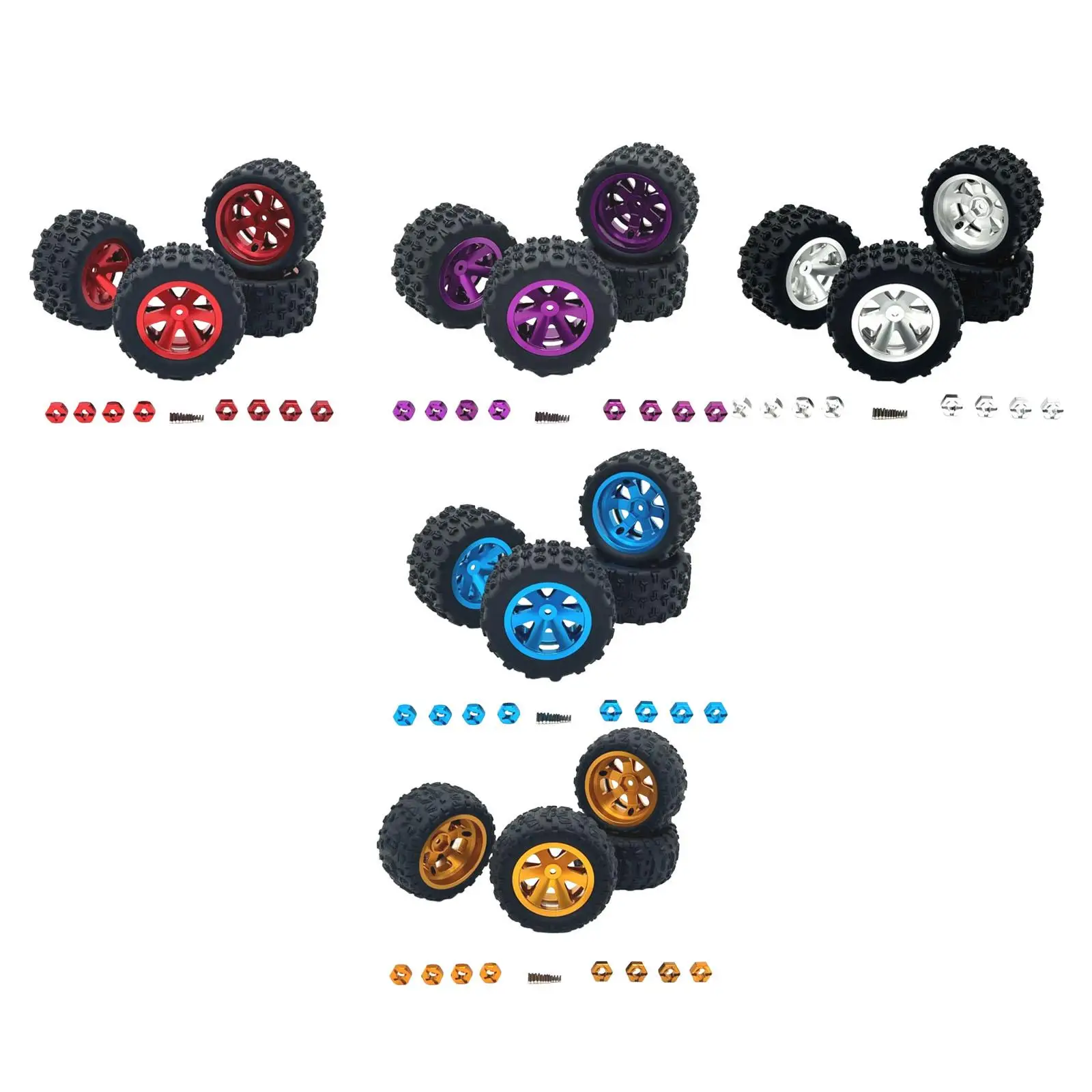 

4x RC Wheels and Tires Replacements with 8 Car Hex Wheel Hubs for 1:12 1:14 1:16 1:18 RC Hobby Car Model Crawler DIY Accessories