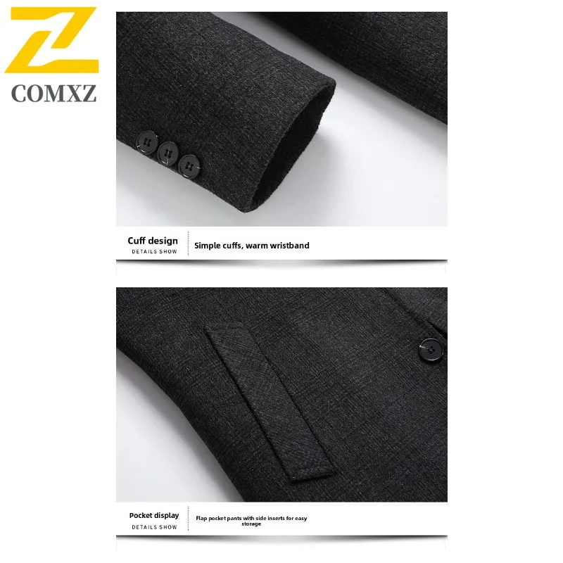 COMXZ Premium Men Wool Jacket Mid Length Business Casual Trench Coat 2025 New Korean Style Detachable Down Lining Wool Outerwear