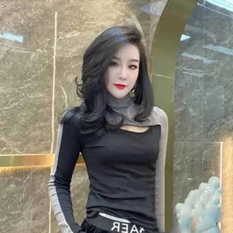 Top for Women Turtleneck Plain Woman T-shirt Slim Tshirt Sexy Clothing Goth 2024 Y 2k Harajuku Aesthetic Beautiful Trend Alt Tee