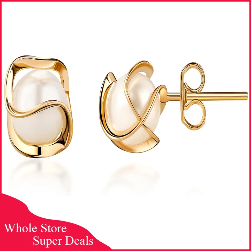 

18K gold-plated cage style pearl earrings, women's fashion jewelry 10mm party gift simple, fashionable, cute design small luxury