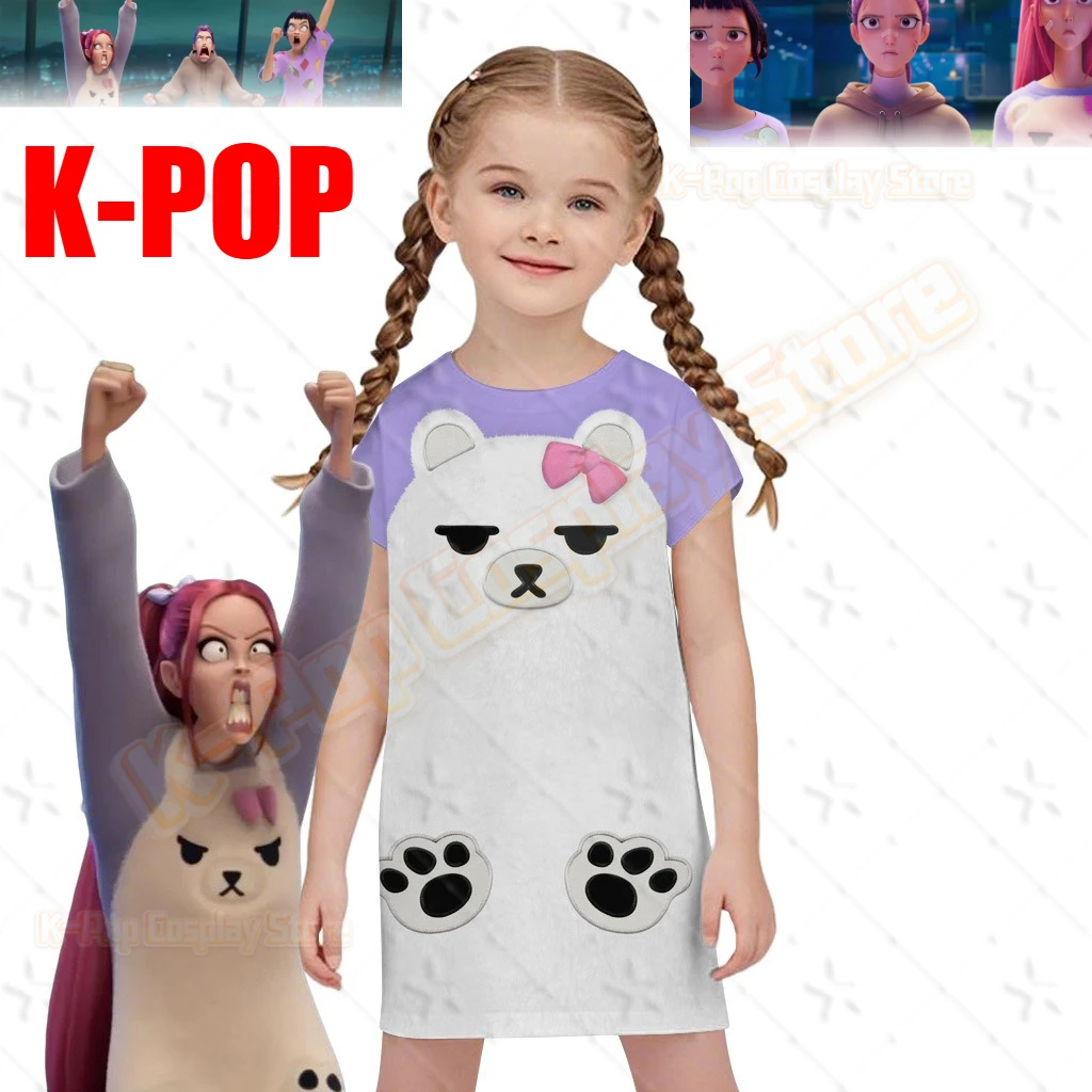 

Kids KPop Demons Hunters Rumi Zoey Mira Cosplay Print Pajamas T-shirt Shorts Nightdress Women Girls Roleplay Halloween Costume