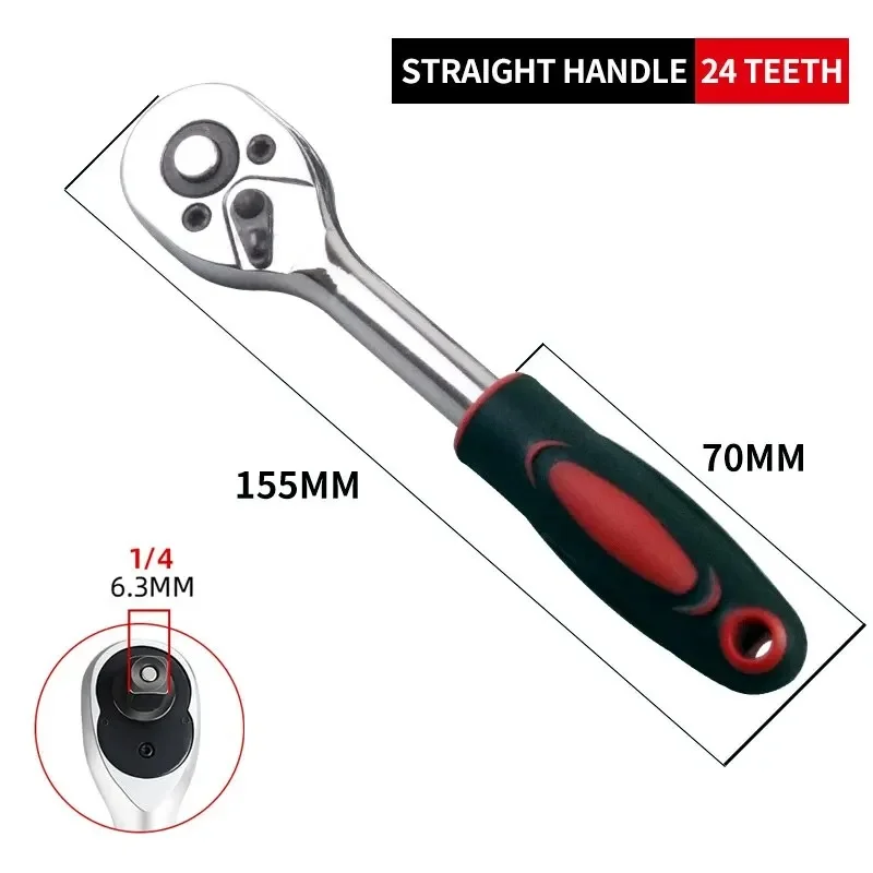 1/4 3/8 Inch Ratchet Wrench 24 Tooth Drive Ratchet Socket Wrench Tool Multi-funtion DIY Hand Tool Ratchet Handle Wrench