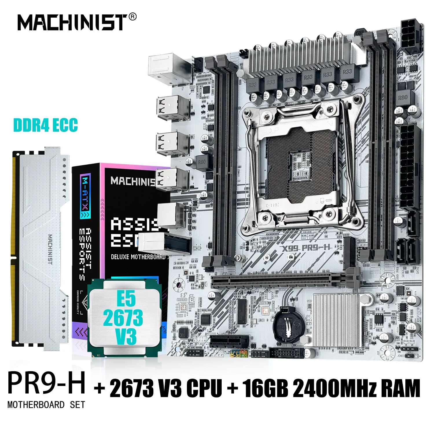 

MACHINIST X99 PR9-H kit Motherboard Xeon E5 2673 V3 CPU Processor LGA 2011-3 Set 16GB DDR4 2400mhz Memory NVME M.2 SATA M-ATX